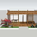 Japanese Traditional Courtyard Design With Wooden Structure Red Maple And Stone Lanterns