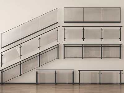 Modern Glass Railings With Black Metal Frames For Staircase And Balcony Designs 3d model