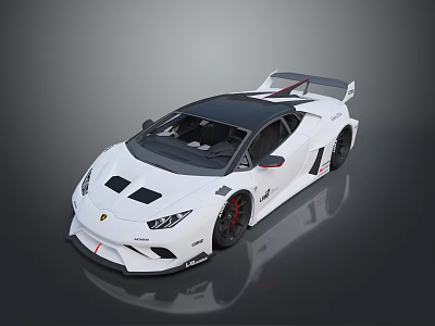 White Sports Car With Black Roof Rear Spoiler Sharp Lines And Race Inspired Aerodynamic Design 3d model