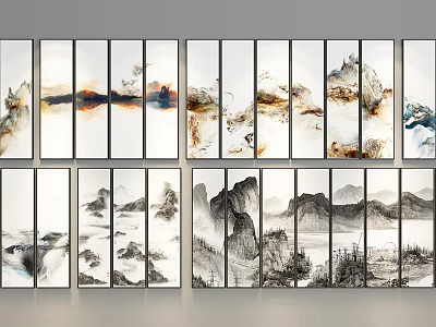 Traditional Chinese Landscape Paintings With Mountain Mist Clouds And Ink Wash Art Style 3d model