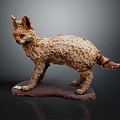 Handmade Cat Sculpture With Textured Fur Standing On Wooden Base Artistic Decor
