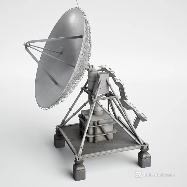 Military Parabolic Antenna Weapon System With Metal Frame Support Structure And Stable Base 3d model 