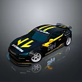 Chevrolet Black Yellow Racing Car With Stripes Rear Spoiler Silver Wheels