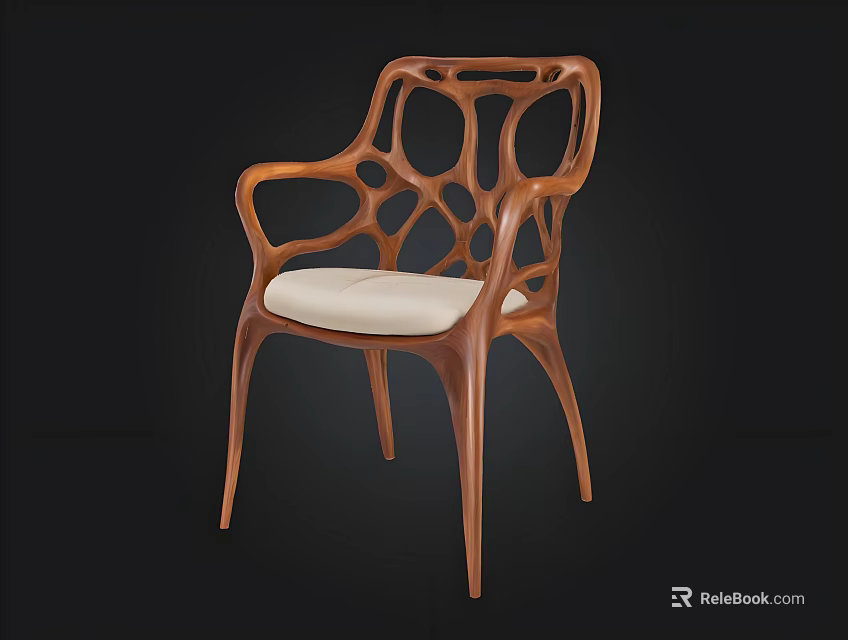 Modern Wooden Chair With Intricate Carved Armrest And Light Upholstered Seat 3d model 