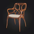 Modern Wooden Chair With Intricate Carved Armrest And Light Upholstered Seat