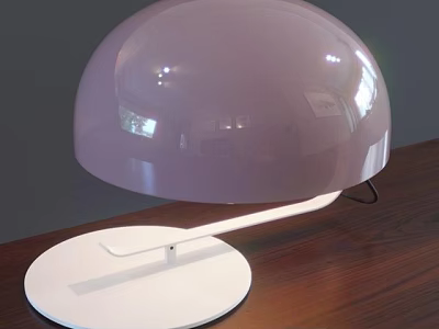 Modern Purple Dome Table Lamp With White Circular Base On Wooden Tabletop 3d model