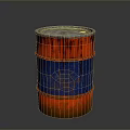 Rusted Red And Blue Oil Drum With Distressed Paint Surface Appearance