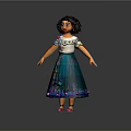 Animated Game and Movie Character With Curly Hair White Top Teal Dress and Pink Shoes