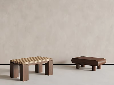 Two Different Designed Stools With Striped Pattern And Solid Color On Light Floor 3d model