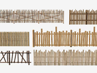 Bamboo and Wooden Garden Fences With Various Designs and Styles 3d model