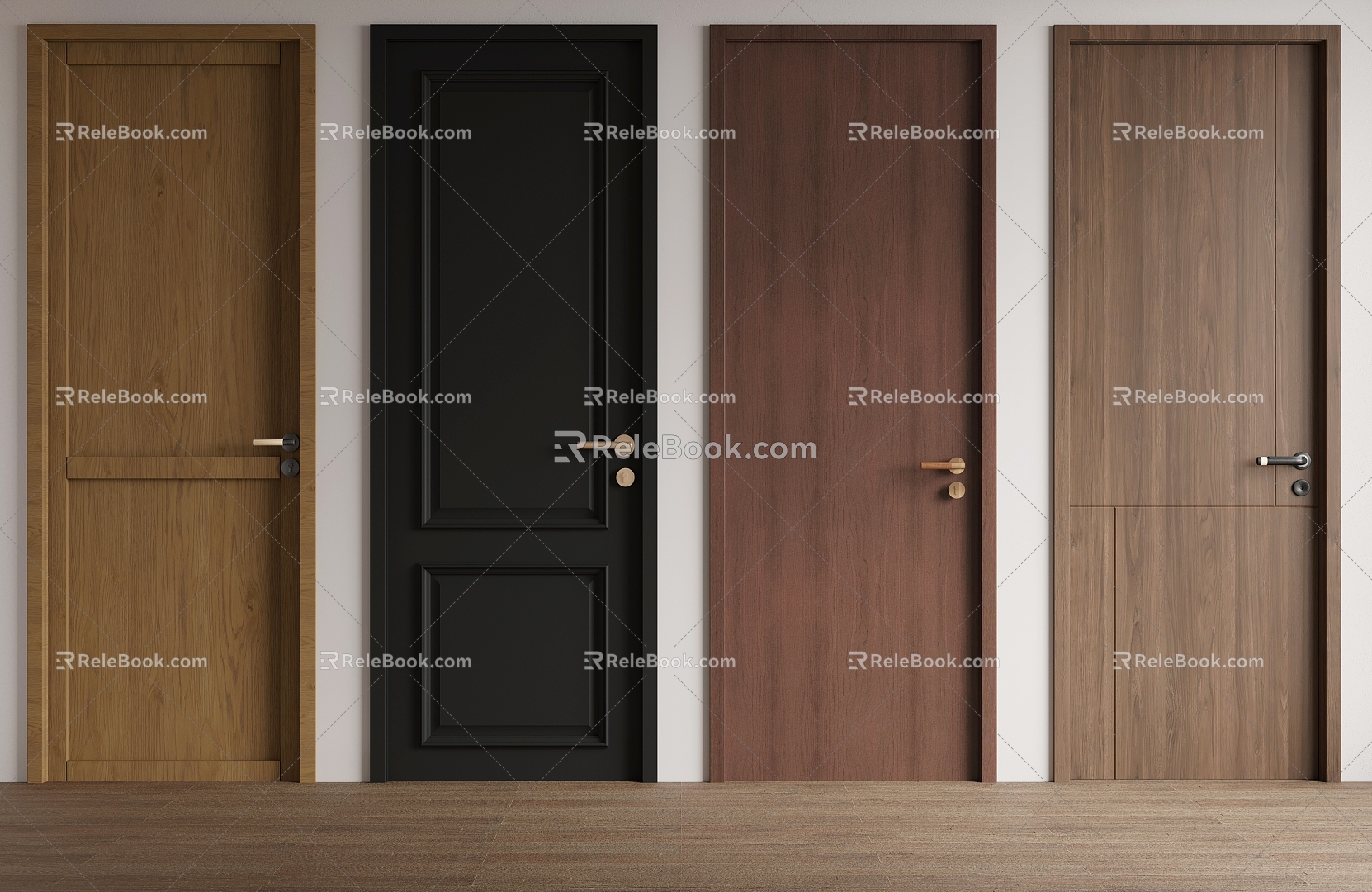 Middle ancient style single door swing door 3d model