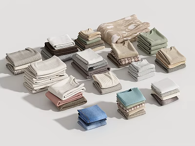 Neatly Folded Clothes in Various Colors Gray Beige Blue Green Pink for Everyday Casual Wear 3d model