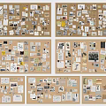 Creative Collage of Papers Photos and Notes Arranged on Multiple Corkboards