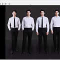 Men Standing in White Shirts Black Pants with Black and Blue Ties Against Dark Background