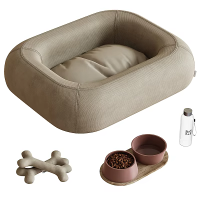 Pet Supplies With Dog Bed Food Bowls Toys And Water Bottle 3d model