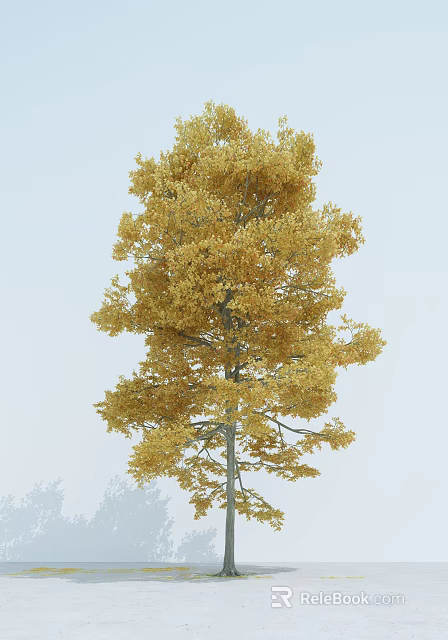 Tall Vibrant Autumn Arbor With Golden Lush Leaves Against Blue Sky 3d model 