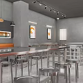 Modern Restaurant Open Kitchen Design With Bar Counter And Stainless Steel Stools