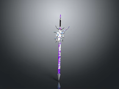 Elegant Fantasy Sword With Purple Blade And Silver Star Shaped Decorations 3d model