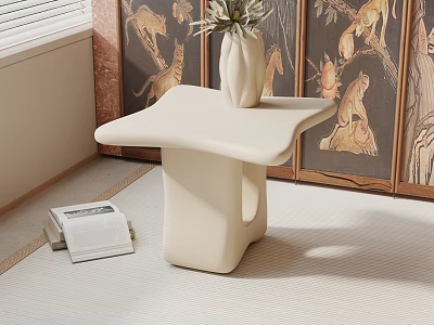 Traditional Room Divider Screen With Monkey And Tree Patterns And White Decorative Table 3d model