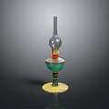 Vintage Oil Lamp With Glass Chimney And Colorful Ceramic Pedestal Base