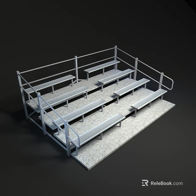 Metal Bleachers With Multiple Tiers Handrails And Perforated Metal Floor For Events 3d model 