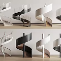 Modern Spiral Stairs With Various Designs Metal Railings And Wooden Steps