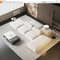 White L Shaped Sofa and Black Coffee Table Set with Area Rug Floor Lamp TV