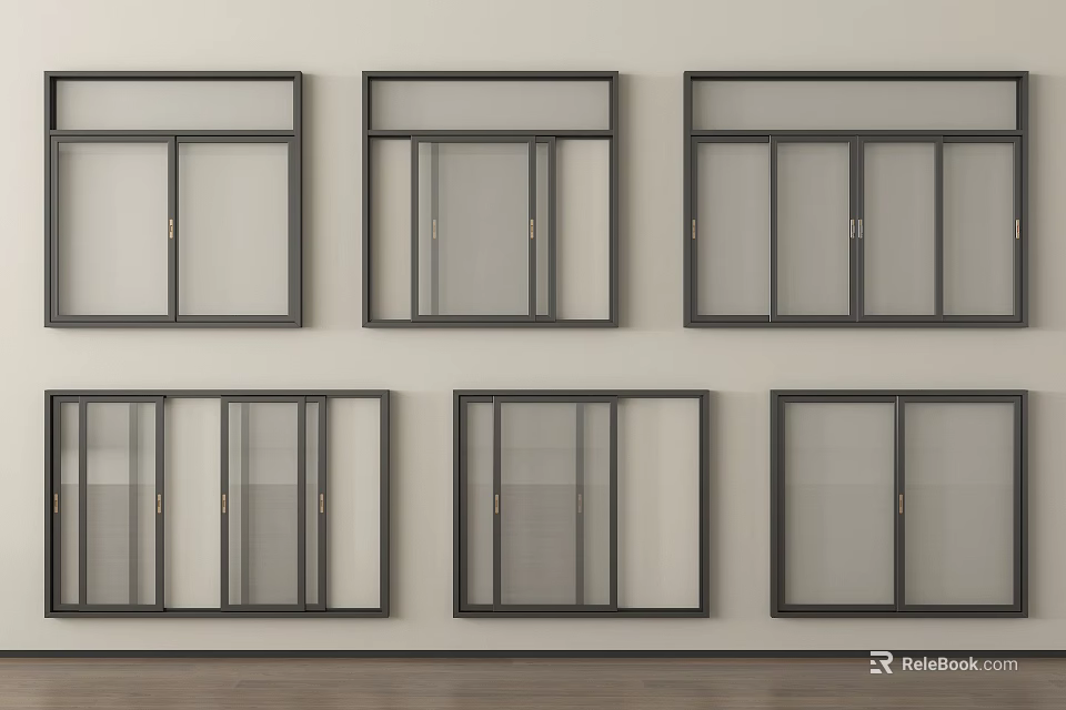 Different Types of Modern Framed Glass Windows with Various Design Styles 3d model 