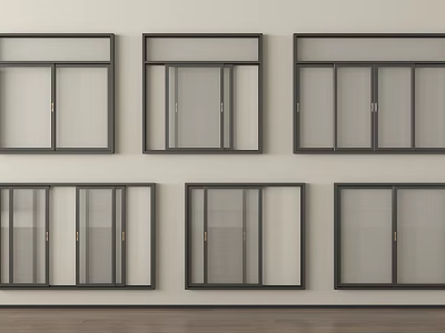 Different Types of Modern Framed Glass Windows with Various Design Styles 3d model