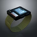 Modern Digital Watch With Black Square Dial LCD Display And Green Woven Strap