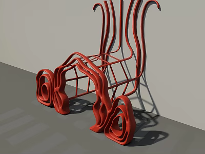 Abstract Red Chair With Artistic Metal Structure And Curved Design Elements 3d model