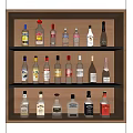 Various Liquor Bottles Arranged on Multi Layer Wooden Shelf 3d model