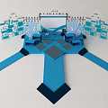 Handcrafted Blue Paper Craft Model With Geometric Stage Structure And White Decorative Elements 3d model