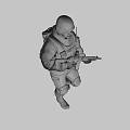 Soldier Wearing Camouflage Combat Uniform Green Helmet And Tactical Vest With Rifle