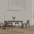 Modern Round Dining Table Set With Grey Chairs Arched LED Light And Minimalist Design 3d model