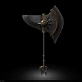 Ornate Battle Axe With Intricate Gold Silver Metal Decorative Design And Spiked Handle