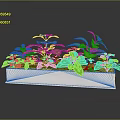 Lush Green Plants Growing In White Rectangular Planter With Gray Background And Reflective Surface