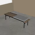 Modern Ottoman With Metal Frame Wooden Top And Gray Cushion In Corner Room With Light Wall