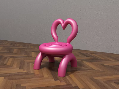 Pink Kids Chair With Heart Shaped Backrest And Rounded Design On Wooden Floor 3d model