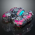 Sci-Fi Mechanical Device With Pink Silver Structure Circular Components Blue Illuminated Elements And Reflective Base