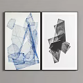Modern Abstract Wall Art with Black Frames Blue and Black White Design on Gray Background 3d model