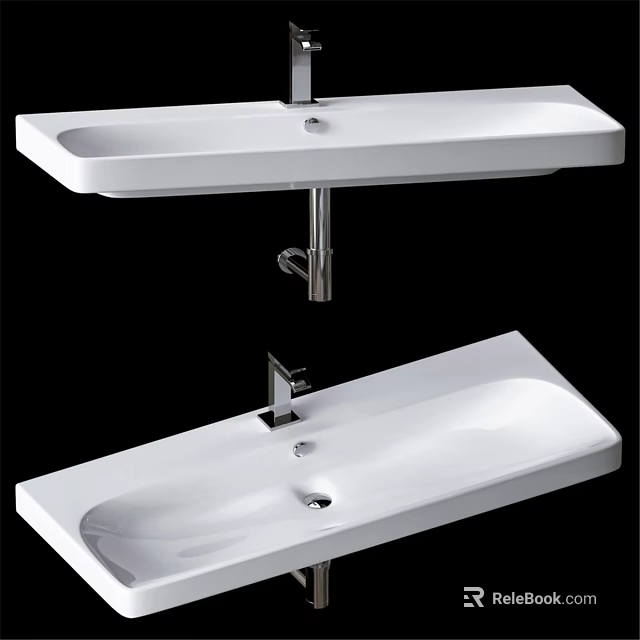 Modern White Wall Mounted Washbasin With Sleek Design And Chrome Faucet 3d model 