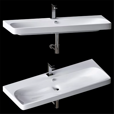 Modern White Wall Mounted Washbasin With Sleek Design And Chrome Faucet 3d model
