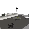 Modern Living Room Beige L shaped Sofa and Round Coffee Table Set with Leather Chair Floor Lamp and Throw Pillows