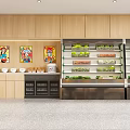 Modern Restaurant Interior Featuring Wooden Cabinets Fresh Vegetable Displays And Colorful Paintings