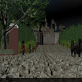 Ancient Castle Architecture With Horse Drawn Carriage Stone Pavement And Evening Light