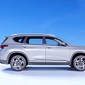 Silver Hyundai Santa Fe SUV Exterior Design With Blue Sky And White Ground Background
