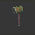 Traditional Weapon With Wooden Handle And Round Head Featuring Colored Decorative Stripes
