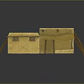 Yellow Residential Building Model Featuring Wooden Supports And Sloped Roof Design