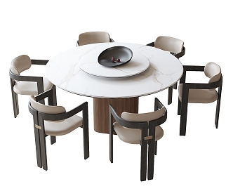 Dining Table and Chair Combination Round Dining Table Dining Chair Single Chair 3d model